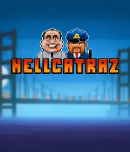 Dive into the action-packed world of the Hellcatraz game by Relax Gaming, showcasing a quirky prisoner and a guard with the infamous Alcatraz prison and San Francisco skyline in the background. This image depicts the light-hearted escapade of an Alcatraz-inspired game, great for players looking for a unique slot experience, offering a entertaining escape. 