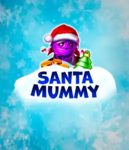  Behold the unique "Santa Mummy" slot game by Belatra, showcasing a Santa-clad mummy decked out in festive holiday attire. This eye-catching image portrays the mummy with a vivid purple hue, wearing a Santa hat, against a backdrop of snowy blue and icy snowflakes. The game's title, "Santa Mummy," is clearly shown in large, cool blue letters.