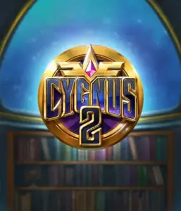 Discover the enchanting visuals of Cygnus 2 Slot by ELK Studios, featuring a stunning golden emblem with a shining purple and gold design. With a backdrop of a mystical library backdrop, this image captures the spirit of mystical exploration. 